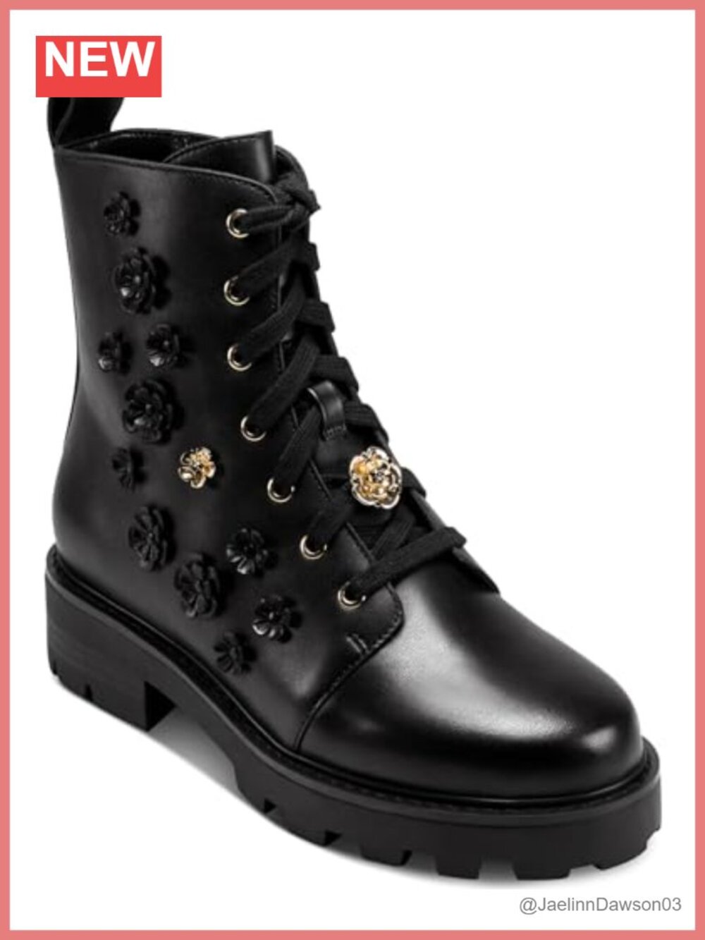 Karl Lagerfeld Mela Fleur Combat Boot with Flower Embellishments